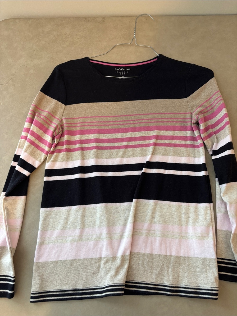 croft & barrow Black, Pink & Cream Striped Long-Sleeve Top